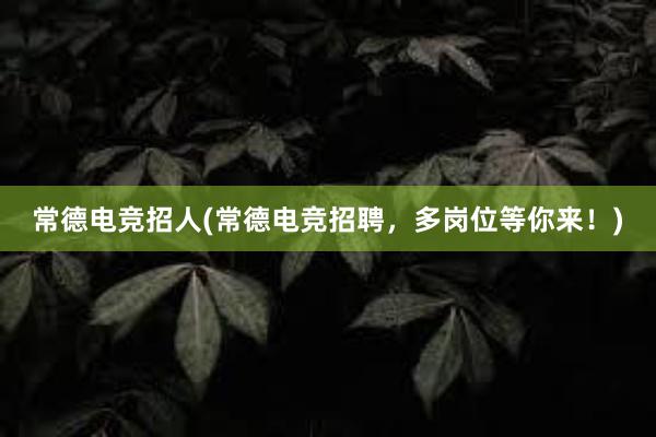 常德电竞招人(常德电竞招聘，多岗位等你来！)