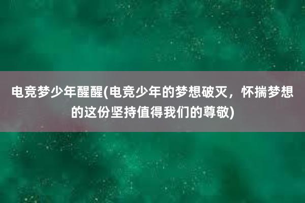 电竞梦少年醒醒(电竞少年的梦想破灭，怀揣梦想的这份坚持值得我们的尊敬)