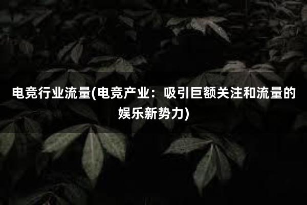 电竞行业流量(电竞产业：吸引巨额关注和流量的娱乐新势力)