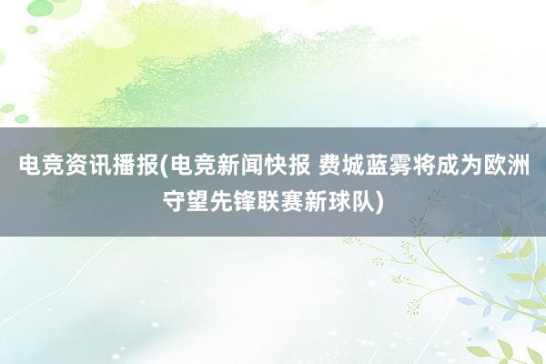 电竞资讯播报(电竞新闻快报 费城蓝雾将成为欧洲守望先锋联赛新球队)