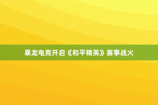 暴龙电竞开启《和平精英》赛事战火